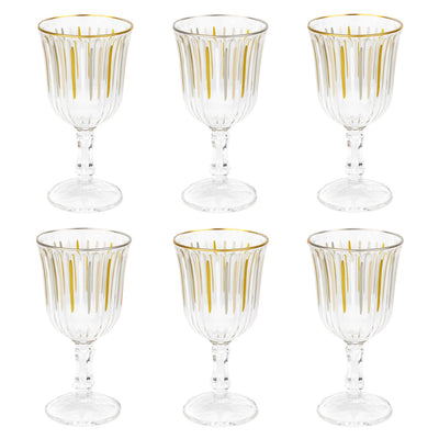 White & Gold Striped Wine Glasses - 6 Pack