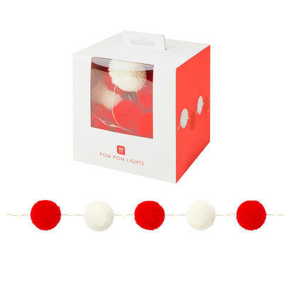 Red & White Pom Pom String Lights - 2m