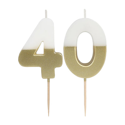 White & Gold Birthday Number Candle - 40