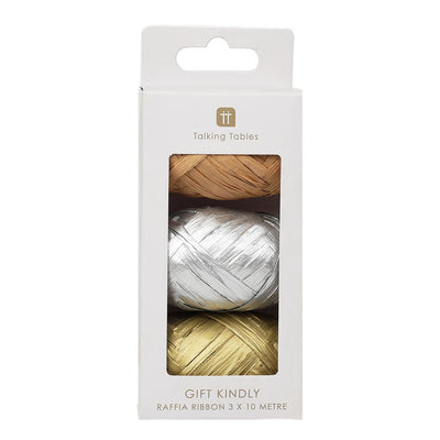 Metallic Raffia Christmas Ribbons - 3 Pack