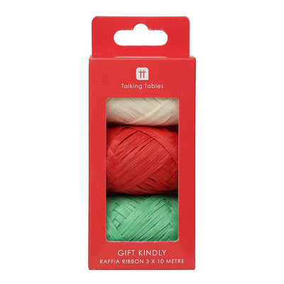 Mix Christmas Colours Raffia Ribbons - 3 Pack