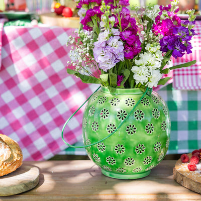 Metal Green & Pink Geometric Flower Lantern - Large