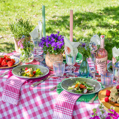 Raspberry Pink & White Gingham Fabric Tablecloth