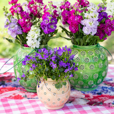 Pink & Green Metal Geometric Flower Lantern - Small