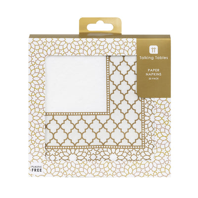 Gold & White Mosaic Paper Napkins - 20 Pack