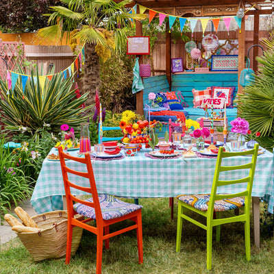 Mint Green & White Gingham Fabric Tablecloth