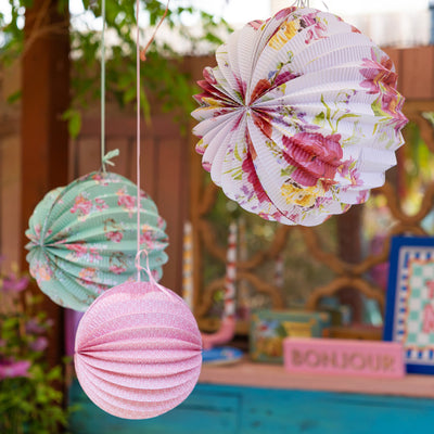 Pink, Blue & Green Floral Paper Lanterns