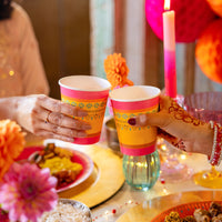 Diwali Pink, Yellow & Orange Paper Cups - 8 Pack