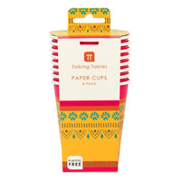 Diwali Pink, Yellow & Orange Paper Cups - 8 Pack