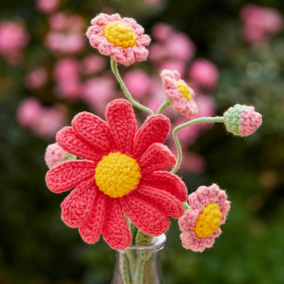 Pink Daisy Crochet Sprigs - 18cm - 2 Pack