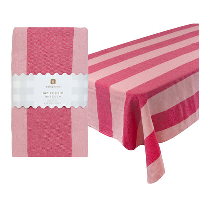 Pink Stripe Cotton XL Tablecloth - 160cm x 250cm