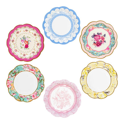 Vintage Floral Tea Party Paper Plates - 6 Designs - 24 Pack
