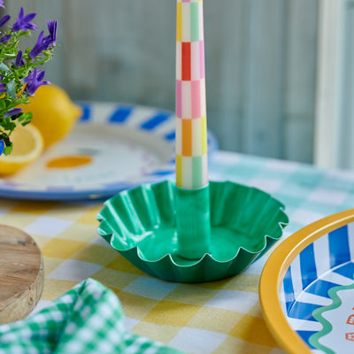 Green Scalloped Metal Dinner Candle Holder