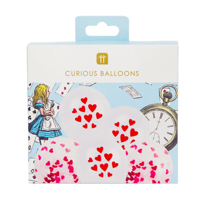 Alice In Wonderland Red Heart Balloons - 12 Pack