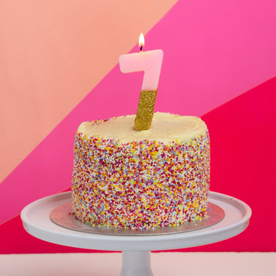 Pink & Gold Glitter Number Candle - 7