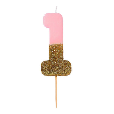 Pink & Gold Glitter Number Candle - 1