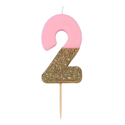 Pink & Gold Glitter Number Candle - 2
