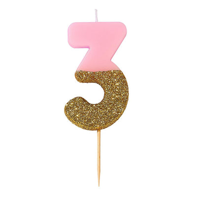 Pink & Gold Glitter Number Candle - 3