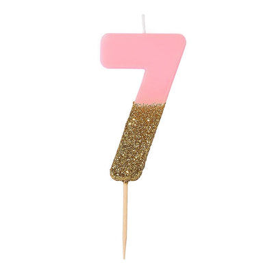 Pink & Gold Glitter Number Candle - 7