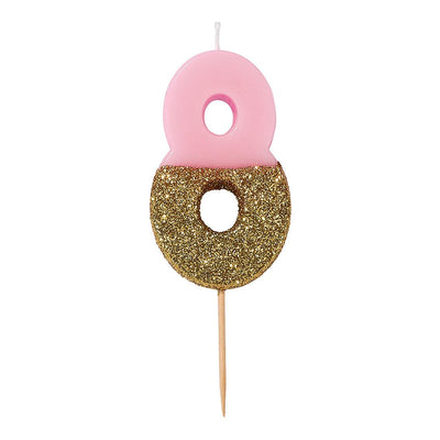 Pink & Gold Glitter Number Candle - 8