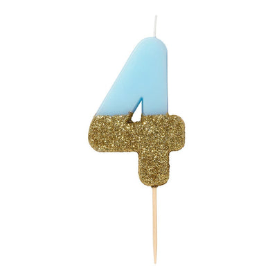 Blue & Gold Glitter Number Candle - 4