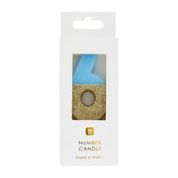 We Heart Birthday Glitter Number Candle Blue 6