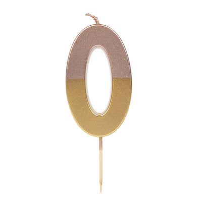 Rose Gold Dipped Number Candle - 0