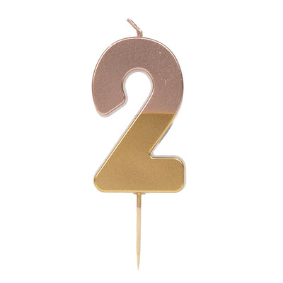 Rose Gold Dipped Number Candle - 2