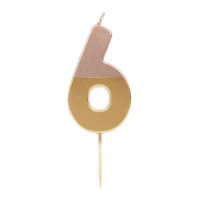 Rose Gold Dipped Number Candle - 6