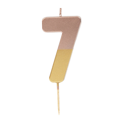 Rose Gold Dipped Number Candle - 7