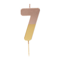 Rose Gold Dipped Number Candle - 7