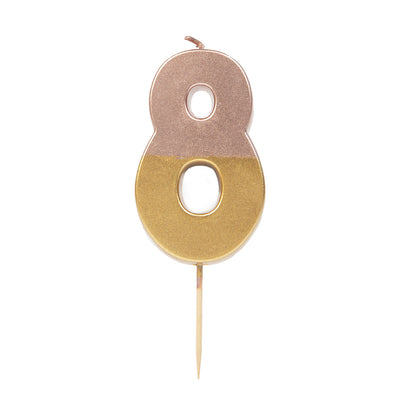 Rose Gold Dipped Number Candle - 8