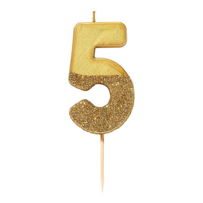 Gold Glitter Number Candle - 5