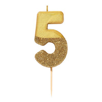 We Heart Birthdays Gold Glitter Number Candle 5