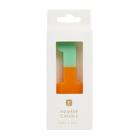 Orange and Mint Green Birthday Number Candle - 1
