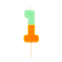 Orange and Mint Green Birthday Number Candle - 1