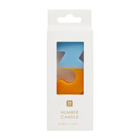 Orange and Light Blue Birthday Number Candle - 3