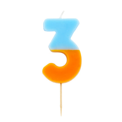 Orange & Light Blue Number Candle - 3