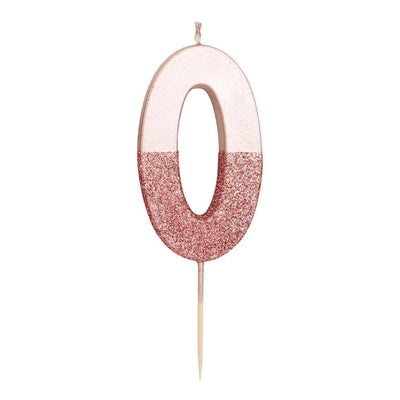 We Heart Birthdays Rose Gold Glitter Number Candle 0 - Talking Tables UK Public