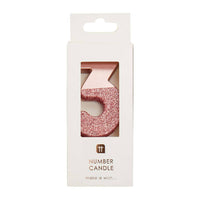 We Heart Birthdays Rose Gold Glitter Number Candle 3 - Talking Tables UK Public