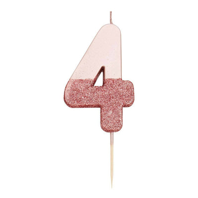 We Heart Birthdays Rose Gold Glitter Number Candle 4 - Talking Tables UK Public