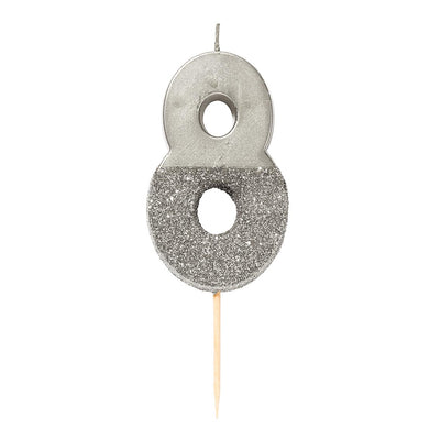 We Heart Birthdays Glitter Number Candle 8, Silver