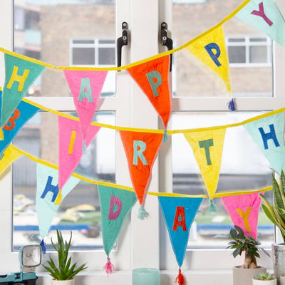 We Heart Birthdays Rainbow Happy Birthday Fabric Bunting, 3m - Talking Tables UK Public