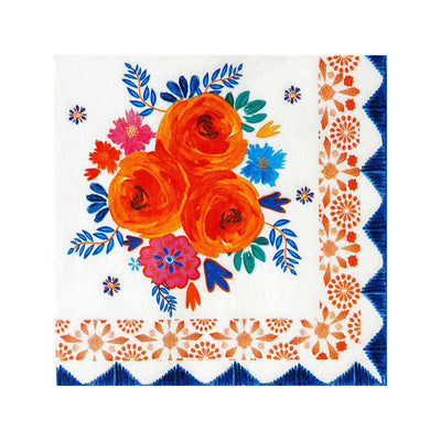 Blue and Orange Floral Paper Napkins | 20 Pack