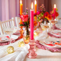 Geometric Pink Glass Candlestick Holder