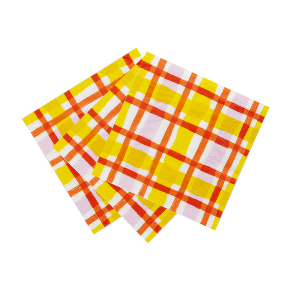 Orange & Yellow Gingham Paper Napkins - 20 Pack