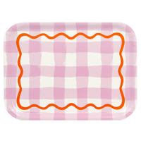 Lilac Gingham Wooden Serving Tray