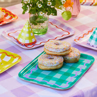 Lilac Gingham Wooden Serving Tray