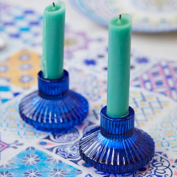 Geometric Small Cobalt Blue Glass Candle Holder