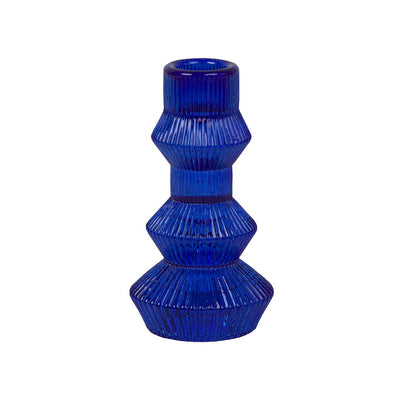 Geometric Cobalt Blue Glass Candlestick Holder